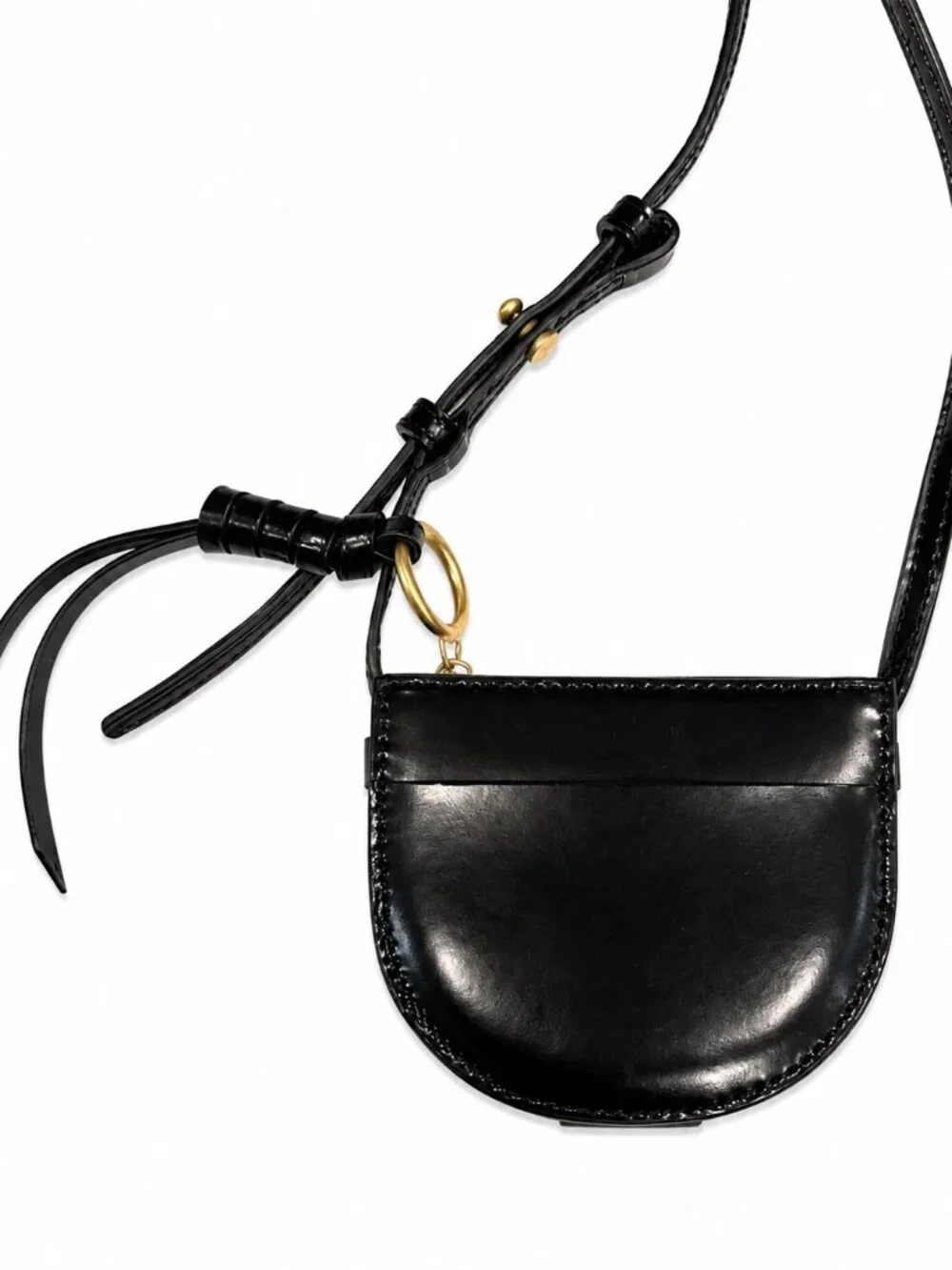 Tory Burch Black Leather Mini Crossbody Bag Purse Gold Hardware Adjustable Strap